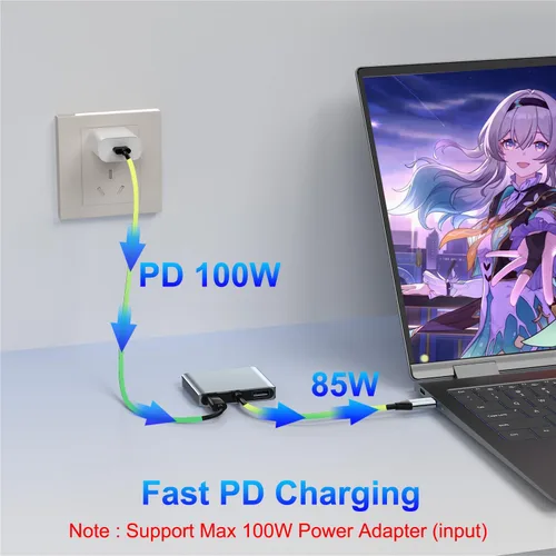 Miniatura 4 de Adaptador divisor USB C a HDMI y DisplayPort 4K a 60Hz, adaptador de monitor dual para pantalla extendida con HDMI/DisplayPort/USB3.0/100W PD carga