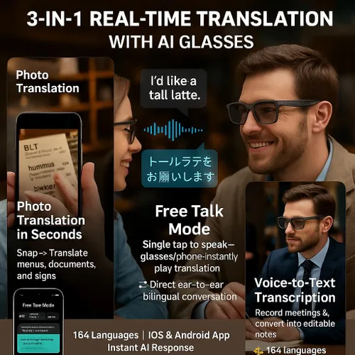 Miniatura 3 de VR SHINECON Best Tech Gifts - Lentes de sol con traducción AI 2025, traductor inteligente de voz y fotos, control táctil dual, encendido/apagado