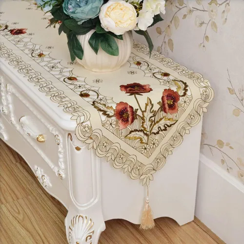 Miniatura 3 de Arzoe Camino de mesa de encaje con flores europeas vintage, corredores elegantes, decoración de mesa de armario y comedor (borgoña, 16×59 pulgadas)