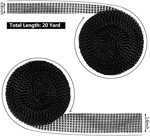 Miniatura 2 de BTSD-home Rollo de cinta de diamantes de imitación de 20 yardas, 2 rollos, para pasteles de boda, decoraciones de cumpleaños, eventos de baby Negro