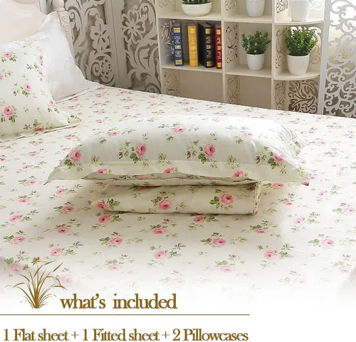 Miniatura 2 de FADFAY Juego de sábanas de cama con estampado floral amarillo, de algodón, tamaño King, suaves, transpirables, estilo Shabby Coquette, con bolsillo