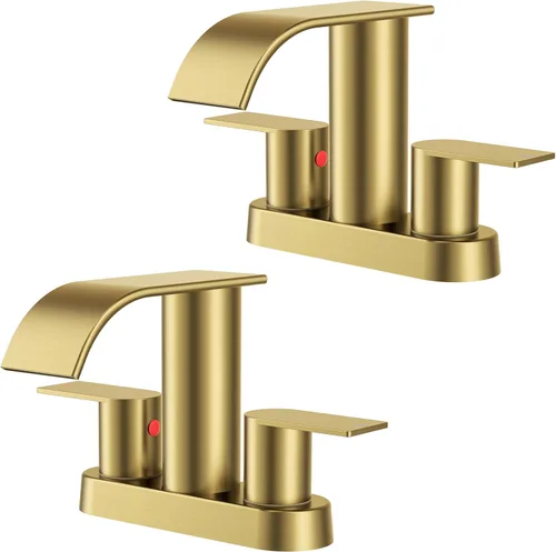 Miniatura 26 de FORIOUS Grifos de baño negros y dorados, cascada de 4 pulgadas con drenaje desplegable de metal y manguera cUPC para lavabo, tocador, RV, pedestal