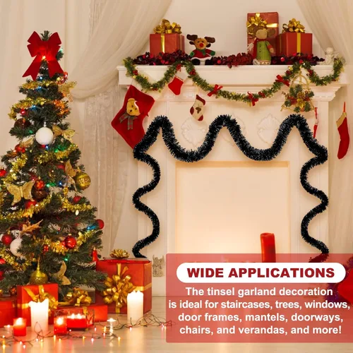 Miniatura 3 de Guirnalda de Oropel de Navidad Negra de 50 Pies, Pancarta de Giro de Papel Metálico, Serpentinas de Oropel Colgantes para Pared, Telón de Fondo