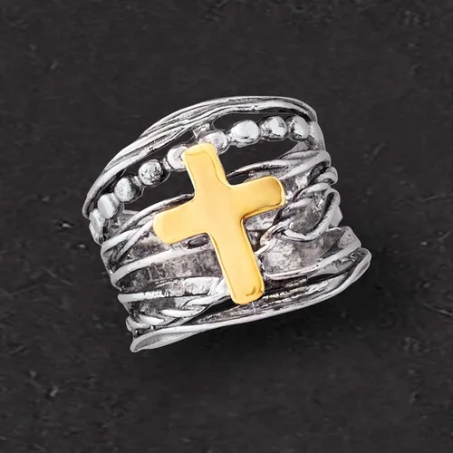 Miniatura 5 de Ross-Simons Sterling Silver and 14kt Yellow Gold Multi-Row Ring