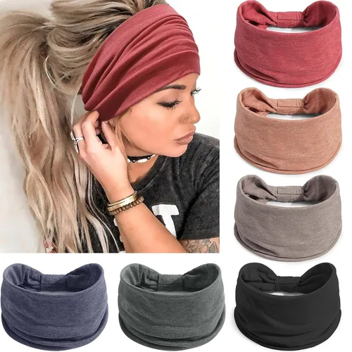 Miniatura 18 de Awumbuk Diademas anchas para mujeres anudadas antideslizantes bandas para la cabeza suaves diadema turbante accesorios para el cabello boho africano