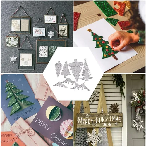 Miniatura 5 de CRASPIRE Plantillas de corte de metal para árbol de Navidad, plantillas de corte de bosque de montaña, plantas de pino, troqueles de corte de Feliz