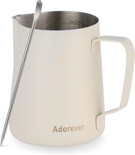 Jarra espumadora de leche, 600ml/20oz, jarra de vapor de acero inoxidable para café con leche, capuchino, latte, arte, barista, jarra de vapor con D