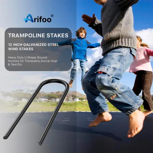 Miniatura 8 de Anclajes de estacas resistentes para trampolín de viento alto, extremos afilados, anclajes de tierra de seguridad de acero galvanizado de 11.8 Negro