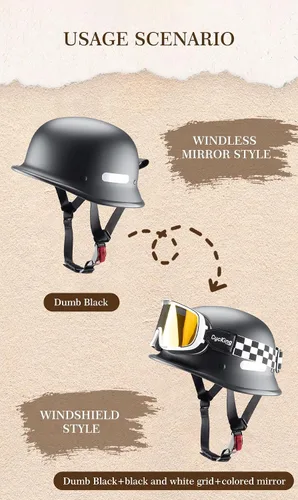 Miniatura 9 de Casco de motocicleta estilo alemán, medio casco con carcasa de media concha para motocicletas Chopper Cruiser