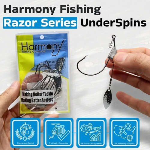 Miniatura 7 de Harmony Fishing - Razor Series Underspin Swimbait Hooks (paquete de 4 con 5 clavijas de cebo) – Ganchos de nadador con llamativas cuchillas