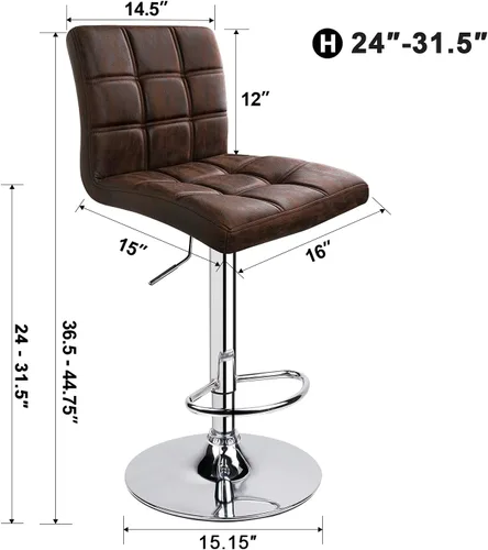 Miniatura 3 de Taburetes de bar ajustables de piel sintética moderna con espalda, juego de 2, taburete giratorio de altura de mostrador por Leopard (marrón retro)