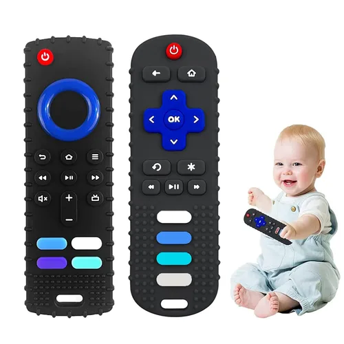 Paquete de 2 juguetes de dentición para bebés - Forma de control remoto de TV juguetes de dentición de silicona para infantes para bebés de 0 a 18