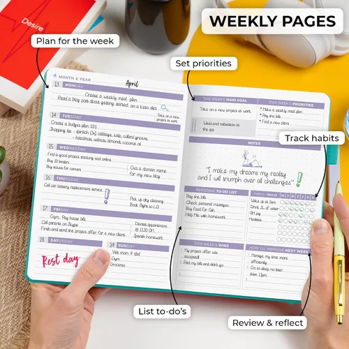 Miniatura 3 de Clever Fox - Agenda 2ª edición – Agenda semanal y mensual colorida para objetivos, organizador de gestión del tiempo y productividad, sin fecha, A5