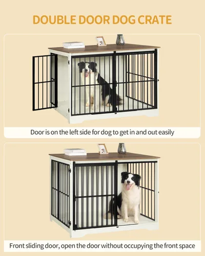 Miniatura 4 de Hzuaneri XXL Mueble de jaula grande para perros, mueble de perrera de interior de 46.9" con puerta de granero, jaula alta de madera para perros