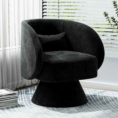 Silla Giratoria de Barril, Sillas Giratorias de Acento Acolchadas Cuddle Tapizadas para Sala de Estar, Cómoda Silla Giratoria Redonda Pequeña Negra