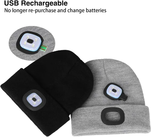 Miniatura 4 de PRAVETTE - Gorro de punto con luz LED, recargable, con USB, para hombre, mujer