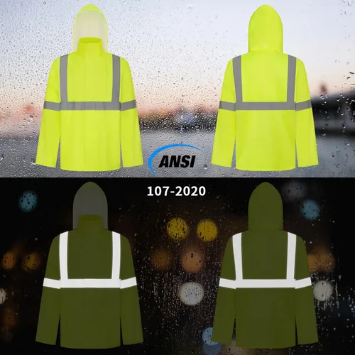 Miniatura 2 de TCCFCCT Chaqueta de lluvia de alta visibilidad para hombre, impermeable, abrigo de lluvia de alta visibilidad para hombres y mujeres con capucha