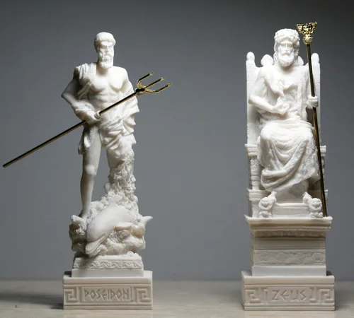 Miniatura 2 de Conjunto de escultura de estatua de Dios griego romano rey Zeus y Poseidón Alabastro