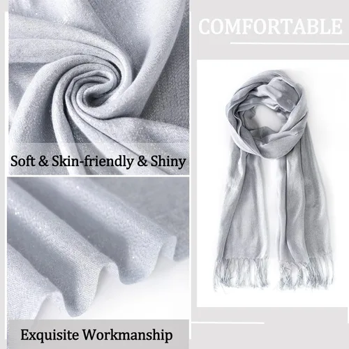 Miniatura 6 de Chales y envolturas metálicas brillantes, chal de pashmina con purpurina para mujer, vestidos formales de fiesta de noche