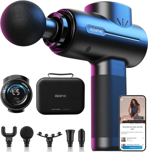 RENPHO Active+ Pistola de masaje de percusión, regalos del día del padre, 5 velocidades ajustables para espalda, cuello, recuperación muscular,