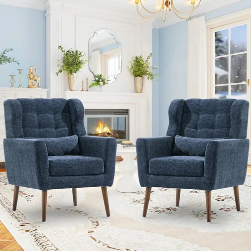 Miniatura 23 de cinkehome Sillas decorativas con brazos para sala de estar, sillón moderno tapizado en chenilla, cómoda silla de salón acolchada y suave