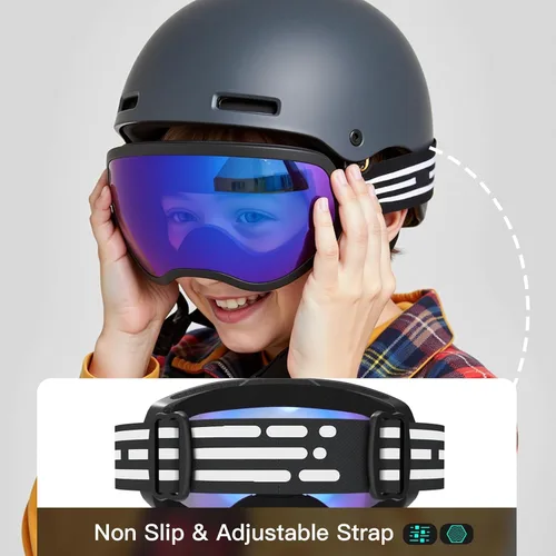 Miniatura 2 de Gafas de esquí para niños, gafas de esquí de nieve para niños, jóvenes, adolescentes, niños y niñas de 5 a 14 años 01.black con lente roja plateada