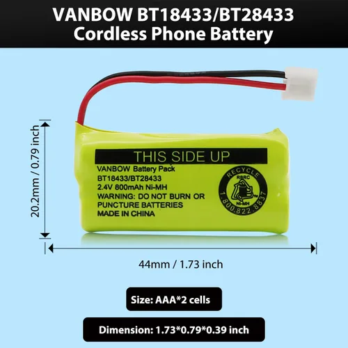 Miniatura 2 de BT18433/BT28433 2.4V 800mAh Ni-MH Batería inalámbrica para teléfono, también compatible con AT&T BT184342/BT284342 BT8300 BT1011 BT1018 BT1022