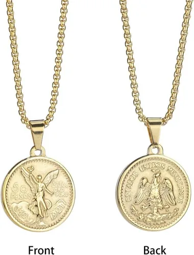 Miniatura 3 de Moneda mexicana Centenario Mexicano Moneda 50 Pesos Colgante Collar, 18K Colgante Collar Hombres Moneda Joyería