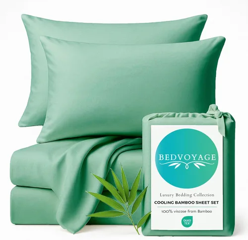 Miniatura 10 de BedVoyage Sábanas refrescantes tamaño Queen – Viscosa de bambú, juego de sábanas para personas que duermen con calor, bolsillo profundo de 18 Marfil