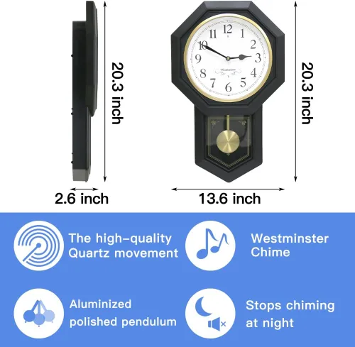 Miniatura 2 de BESTIME Reloj de péndulo de plástico 66236. Timbre Westminster cada hora, elegante, tradicional, hogar, oficina, sala de estar, dormitorio