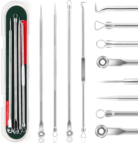 FEITA Kit de herramientas para eliminar puntos negros, extractor de espinillas de comedón, herramientas de acné para nariz facial, aguja de acné