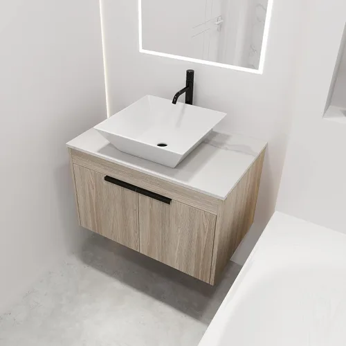Miniatura 16 de Juego de tocador de baño flotante de 22 pulgadas con lavabo, moderno tocador de baño montado en la pared con lavabo de cerámica y puerta de cierre