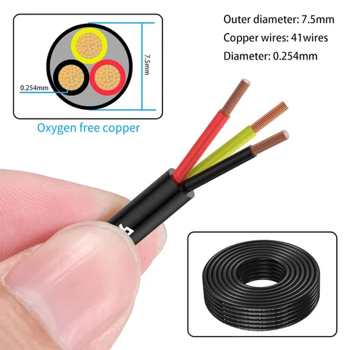 Miniatura 2 de Cable eléctrico de calibre 14, 3 conductores, cable de cobre sin oxígeno, cable flexible de bajo voltaje de 100 pies/30.5 m para tiras LED, lámparas