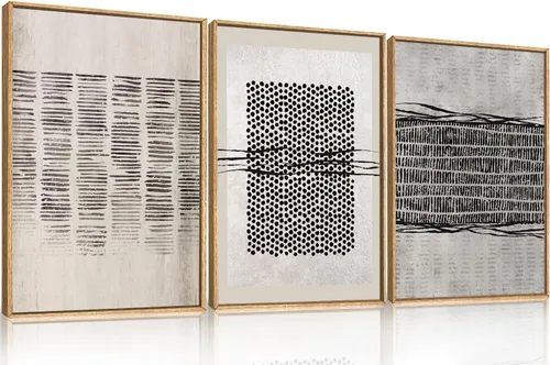 Miniatura 48 de Aryroi Juego de arte de pared en lienzo abstracto grande con marco floral, estilo bohemio, retro, neutro, flores silvestres, arte botánico de flores