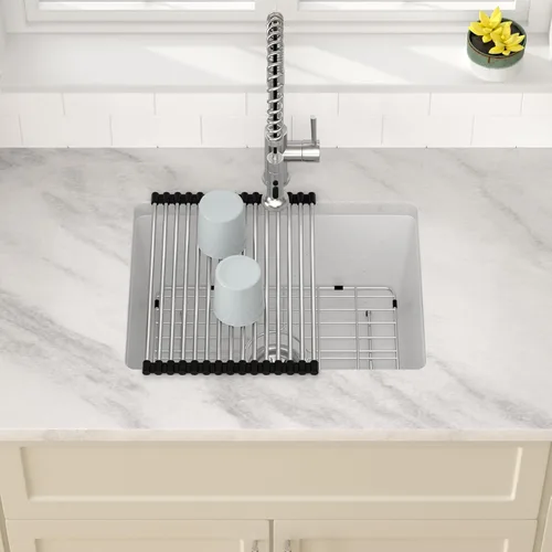 Miniatura 2 de Dcolora Fregadero de Barra de Composite de Cuarzo de 22 Pulgadas Negro Bajo Encimera Pequeño Fregadero de Cocina de Composite de Granito Prep RV