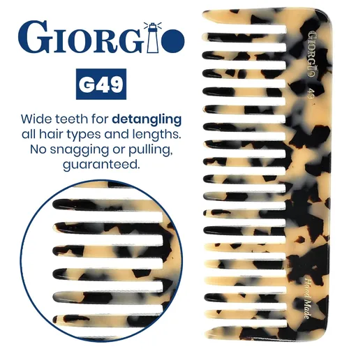 Miniatura 4 de Giorgio G49 White Tokio, peine desenredante de dientes anchos para cabello grueso y rizado, desenredante de cabello húmedo y seco, hecho a mano