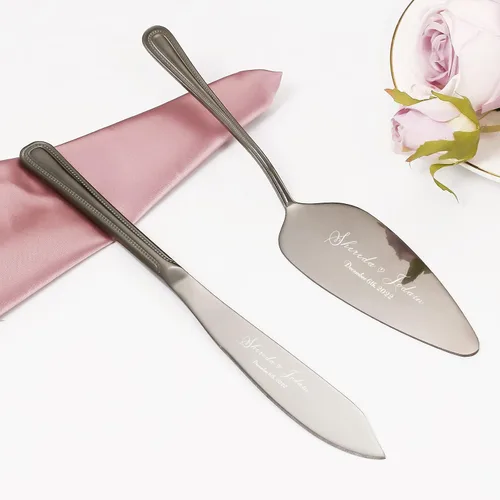 Juego de corte de pasteles para boda, juego personalizado de cuchillo y servidor para tartas de boda, juego de 2 piezas con grabado vintage, regalo