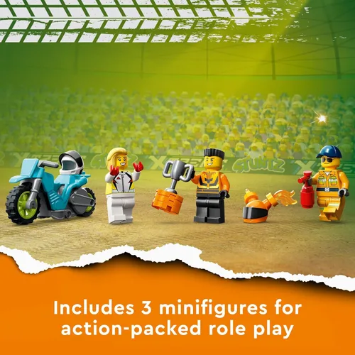 Miniatura 6 de LEGO City Stuntz Stunt Truck & Ring of Fire Challenge 60357 con juguete de motocicleta impulsado por volante y minifiguras, regalo divertido