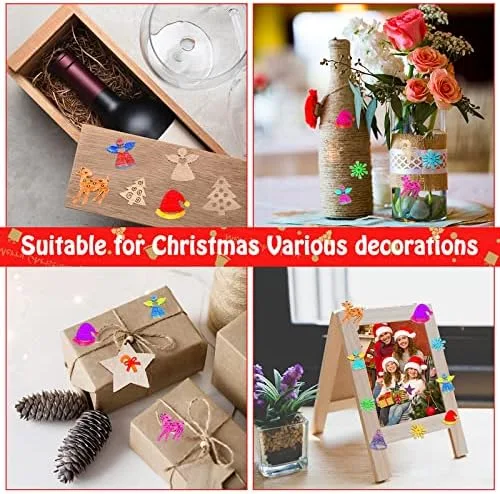 Miniatura 5 de 200 piezas de mini adornos de madera sin terminar, Halloween, Navidad, bricolaje, mini recortes de madera en blanco con caja de almacenamiento