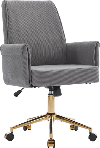 Miniatura 24 de YITAI Silla de escritorio giratoria de terciopelo de 360°, moderno sillón de oficina en casa con base dorada y ruedas para tocador, cómoda silla