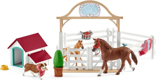 Miniatura 2 de Schleich Horse Club - Juego de caballos de huésped de Hannah, juego de 20 piezas con establo de caballos que incluye yegua, potro, muñeca Hannah
