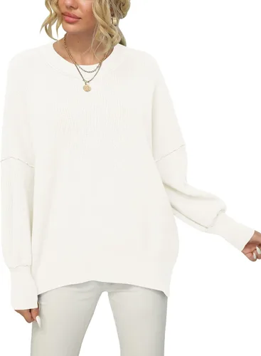 Miniatura 3 de LOGENE Women's Oversized Batwing Long Sleeve Crewneck Side Slit Ribbed Knit Pullover Sweater Tops