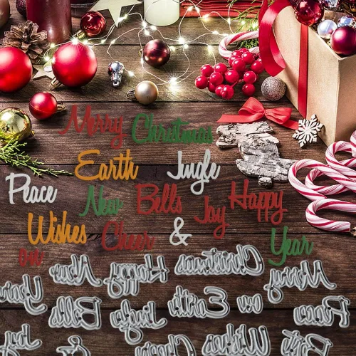 Miniatura 7 de Hying Troquel de corte de metal con palabras de Año Nuevo para hacer tarjetas y decoraciones de álbumes de fotos, letras de Feliz Navidad