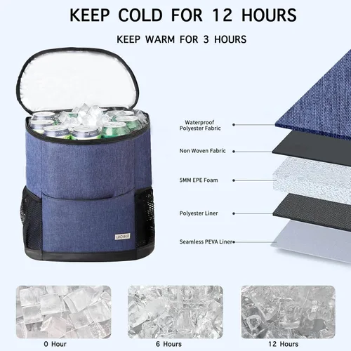Miniatura 2 de Mochila Nevera Aislada para Exteriores - Mochila Nevera a Prueba de Fugas 30 Latas, Bolsa Nevera Impermeable Ligera para Retención de Calor/Frío