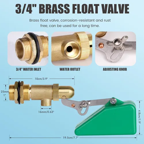 Miniatura 6 de Válvula de flotador de 3/4 pulgadas, válvula de flotador de agua de latón para tanque de agua, válvula de bola flotante con brazo ajustable