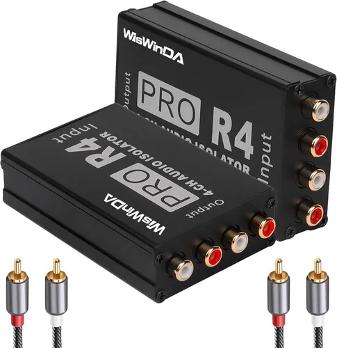 Miniatura 8 de Aislador de ruido de bucle de tierra RCA de 4 canales (sin reducir los graves) con revestimiento dorado, eliminador de sonido de altavoz, filtro