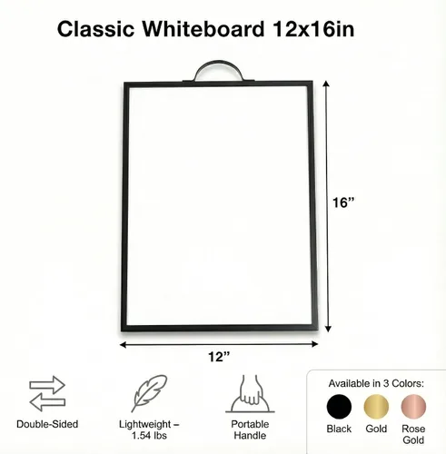 Miniatura 6 de Pizarra blanca pequeña de 12 x 16 pulgadas magnética de borrado en seco con asa Marco de aluminio negro Pizarra planificadora de doble cara