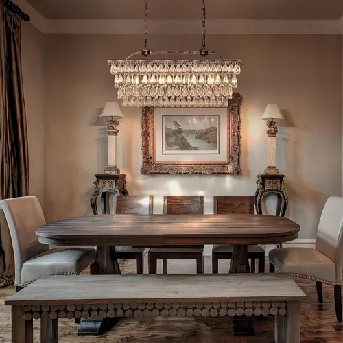 Miniatura 8 de Wellmet Candelabro de cristal para comedor, lámpara de techo rectangular de cristal de bronce antiguo de 30 pulgadas, 4 luces, iluminación de isla