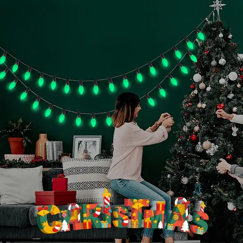 Miniatura 7 de Oviejo Paquete de 25 bombillas de repuesto C7 para luces navideñas, bombillas LED verdes C7 para luces de cadena navideñas, bombillas vintage C7 E12