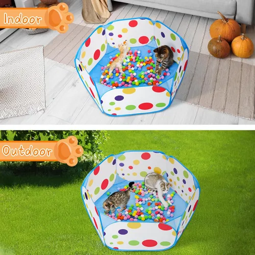 Miniatura 8 de Palksky Pozo de pelotas con 210 bolas de juguete y 4 juguetes de resorte, juguetes interactivos para gatos aburridos de interior para jugar